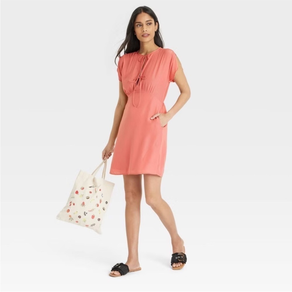 Tie-Front Flutter Short Sleeve Mini A-Line Dress - Universal Thread new 🆕